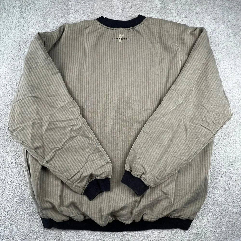 Ashworth Men's V-Neck XL Pullover Olive Herringbone Golf Windshirt Skater‎